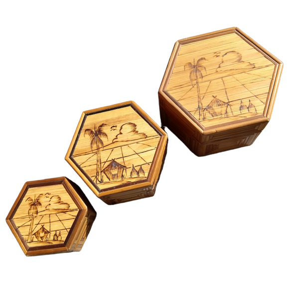 Vintage Storage & Organization Bamboo Nesting Boxes Set Of 3